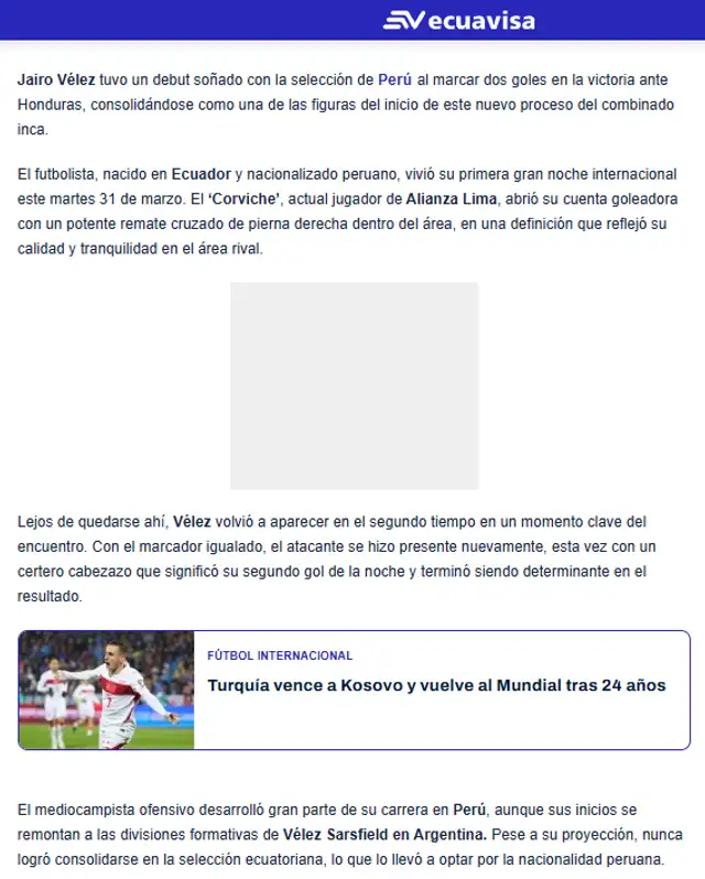 Escribió el medio Ecuavisa sobre Vélez