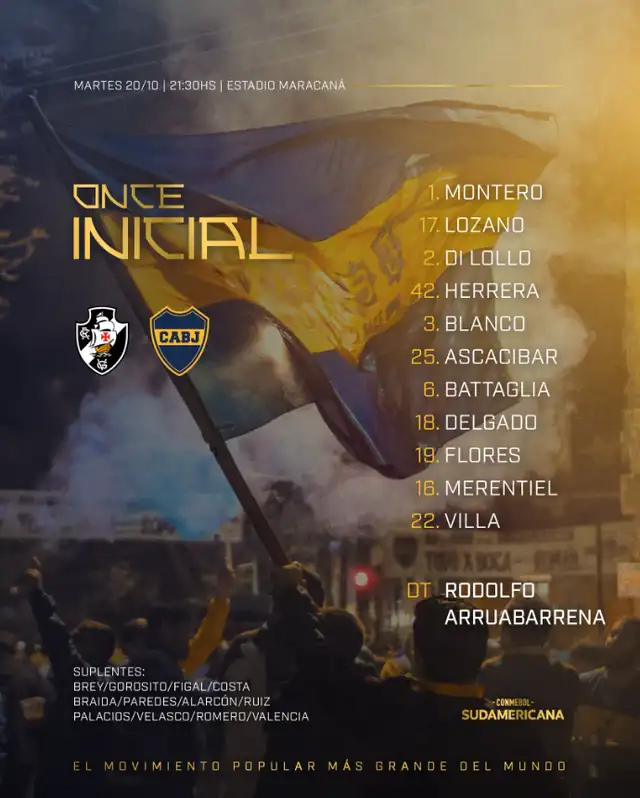 Formación de Boca Juniors contra Vasco da Gama.