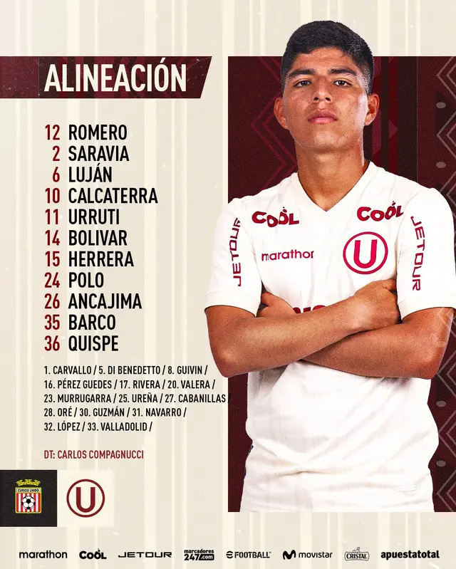  Alineación de Universitario vs Curicó Unido.   