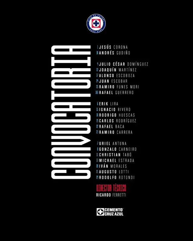 Cruz Azul y los convocados para HOY