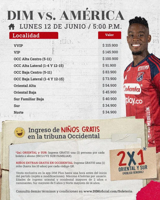 Precio de las entradas para el DIM vs. América de Cali