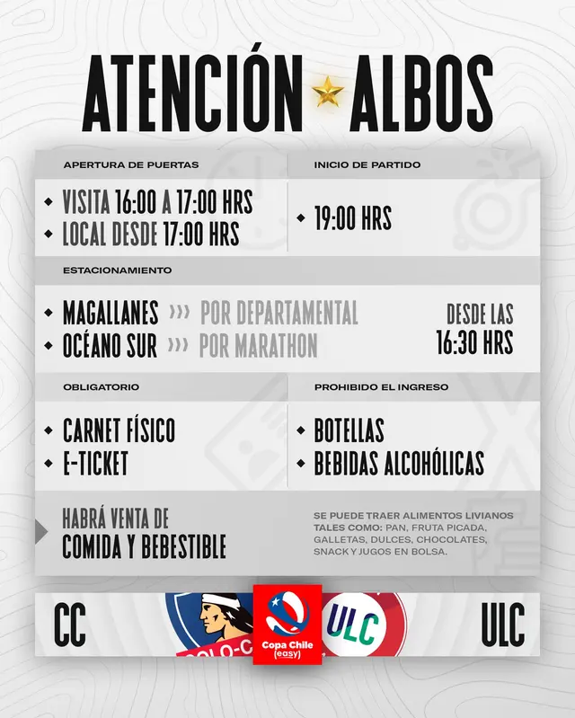Informe para asistir al Colo Colo vs. La Calera