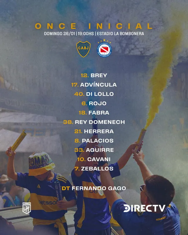 Alineación de Boca Juniors vs. Argentinos Juniors.   