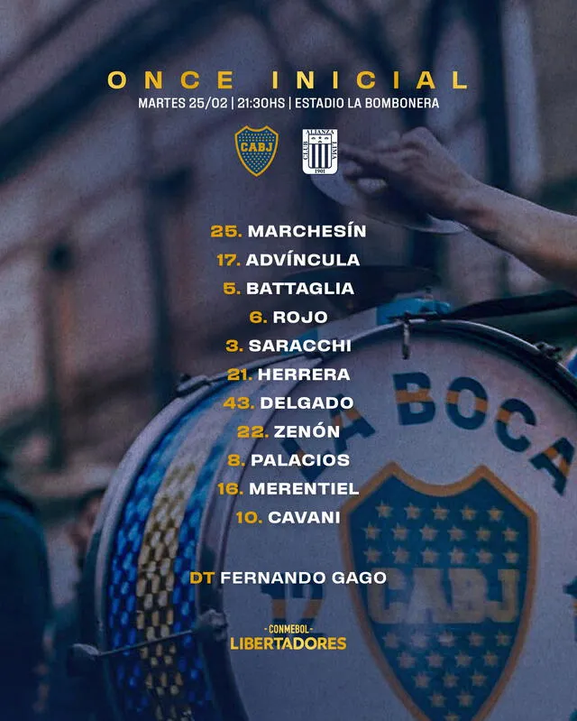 Alineación de Boca Juniors vs. Alianza Lima.   