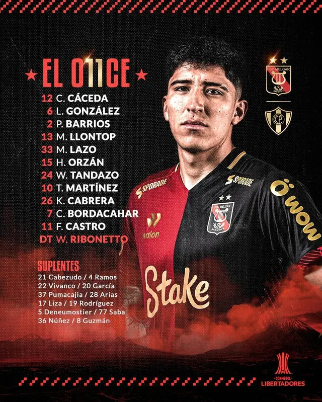Alineación de Melgar vs. Cerro Porteño.   