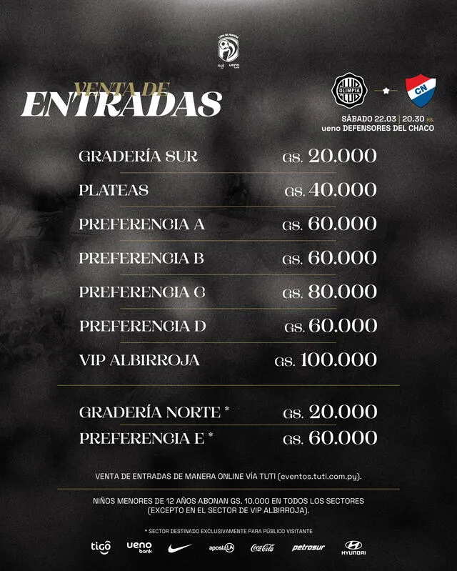 Entradas para el partido de Olimpia vs. Nacional.   