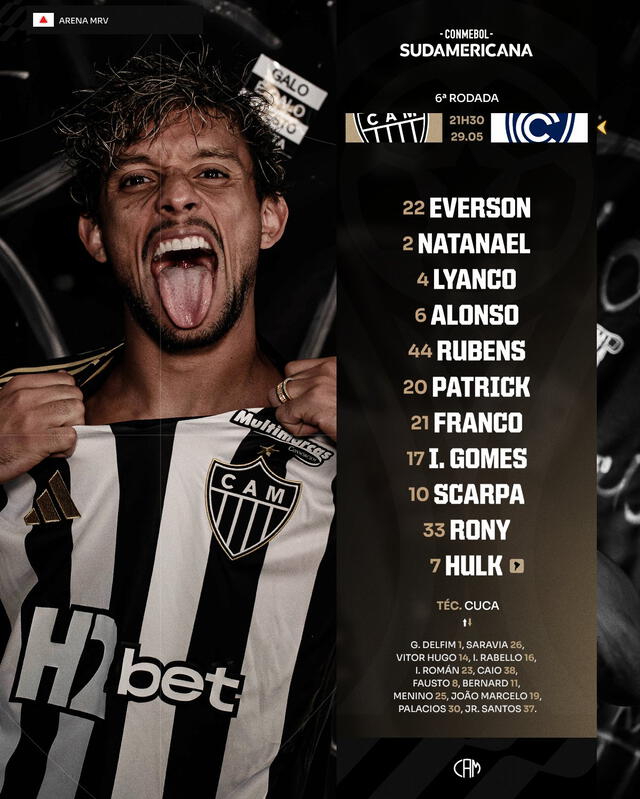 Alineación de Atlético Mineiro vs. Cienciano.   