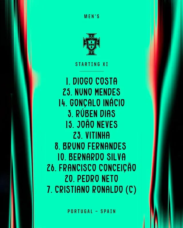 Alineación de Portugal vs. España.   