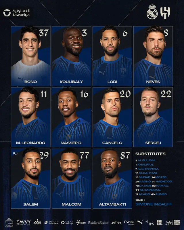 Alineación de Al Hilal vs. Real Madrid.   