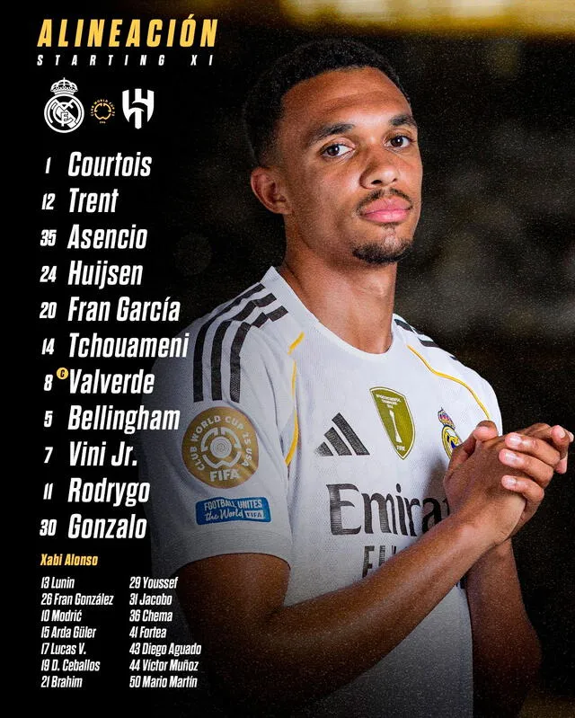 Alineación de Real Madrid vs. Al Hilal.   