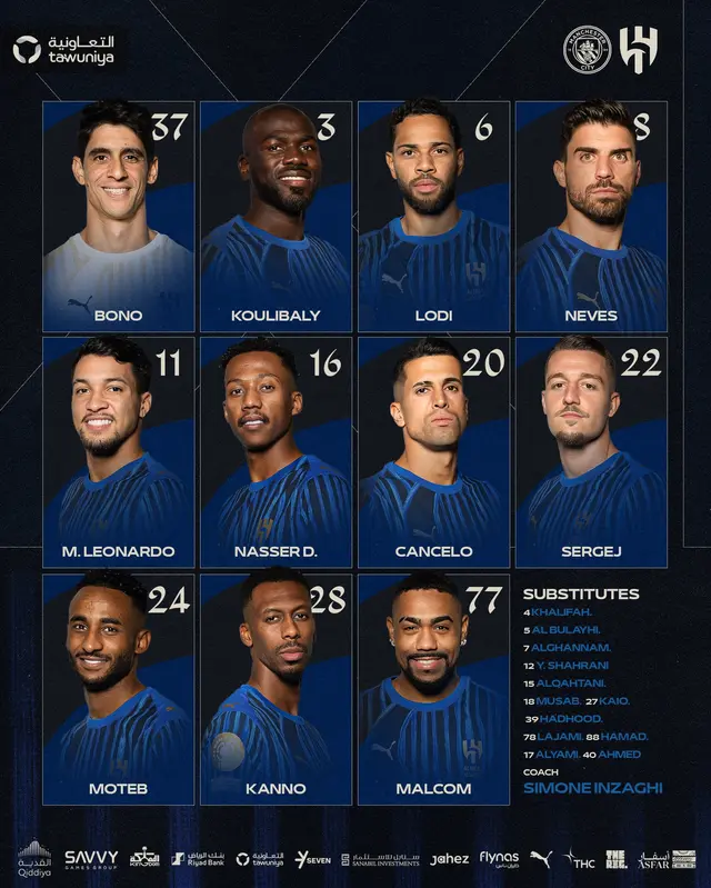Alineación de Al Hilal vs. Manchester City.   