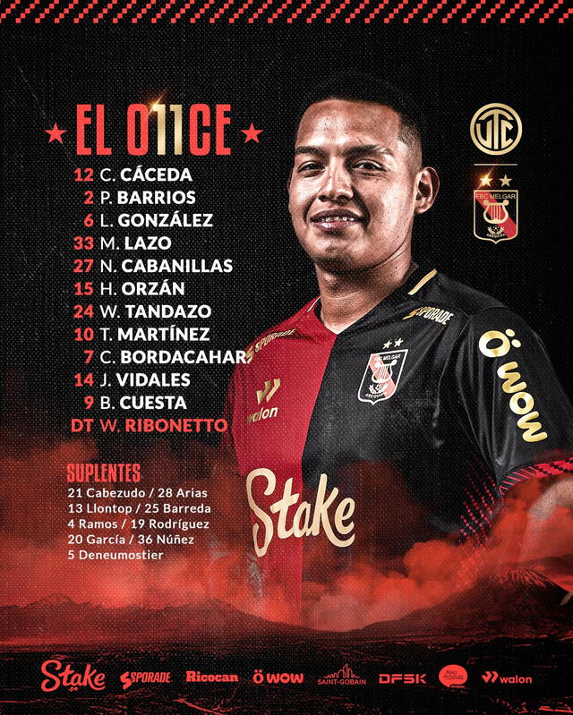 Alineación de Melgar vs. UTC.   