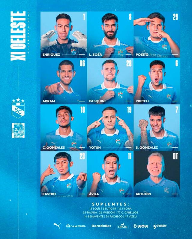 Alineación de Sporting Cristal vs. Alianza Atlético.   