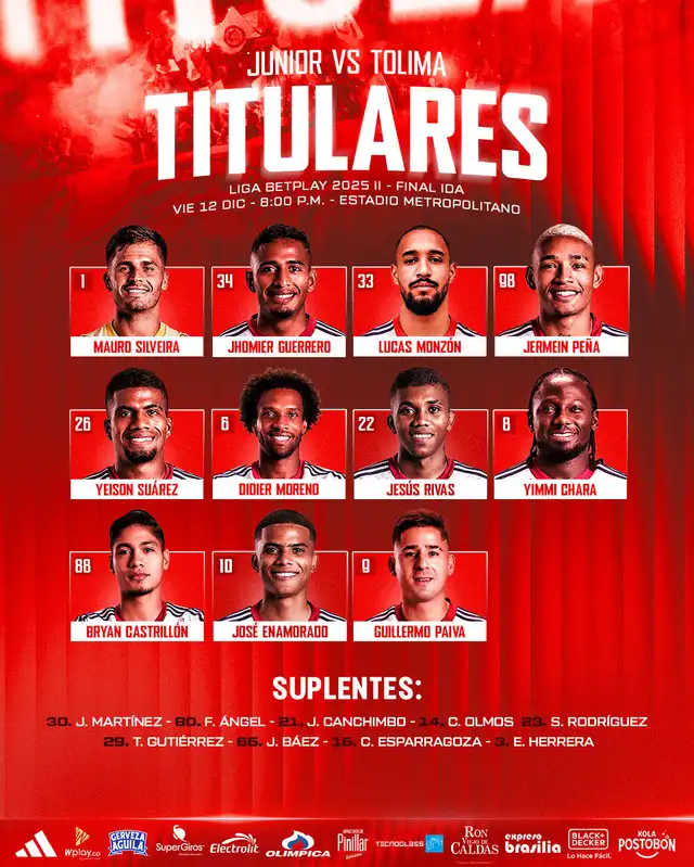 Alineación de Junior vs. Tolima. Alineación de Junior vs. Tolima.