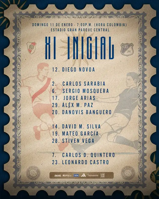 Alineación de Millonarios vs. River Plate.   
