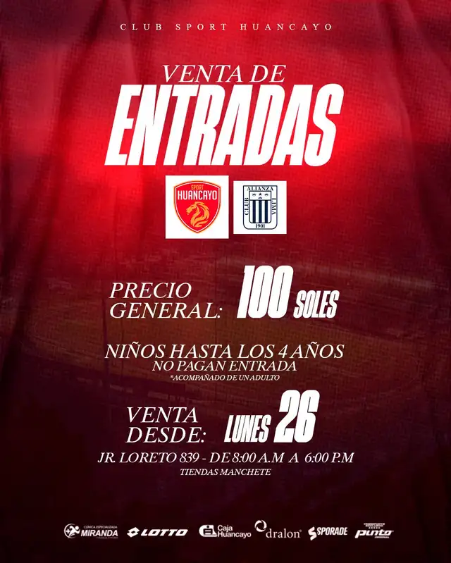 Entradas Alianza Lima vs Sport Huancayo.