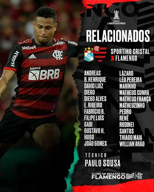 Jugadores de Flamengo para enfrentar a Sporting Cristal.   