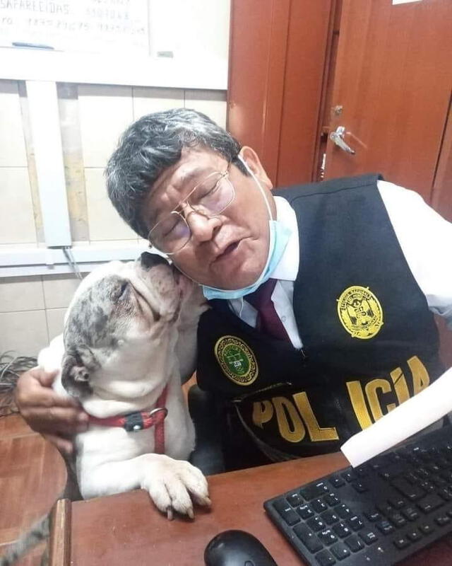 perrito agradece a policia que lo rescato de maltrato