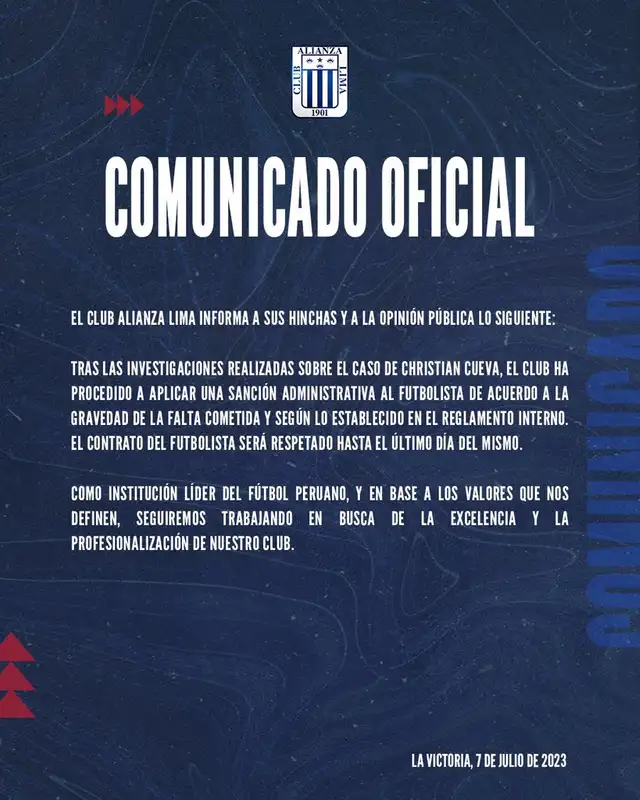 Alianza Lima sobre el caso Cueva. Alianza Lima sobre el caso Cueva.