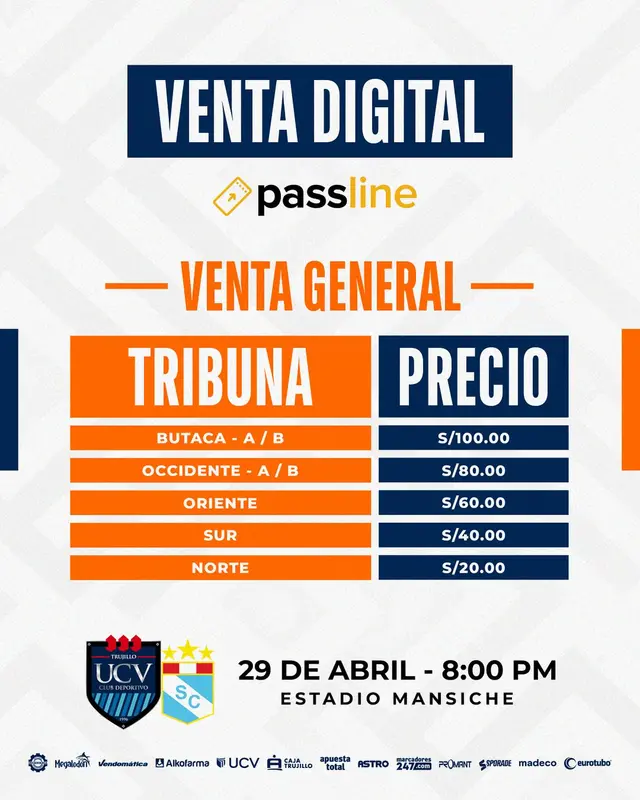 Precios de las entradas para el César Vallejo vs. Sporting Cristal. | FOTO: Facebook   