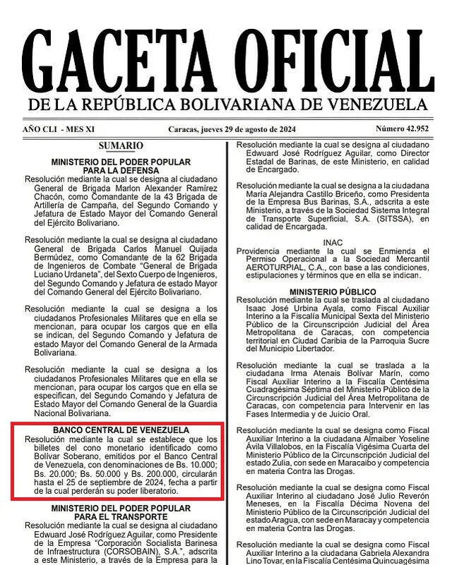 billetes que dejarán de circular | gaceta oficial Venezuela hoy