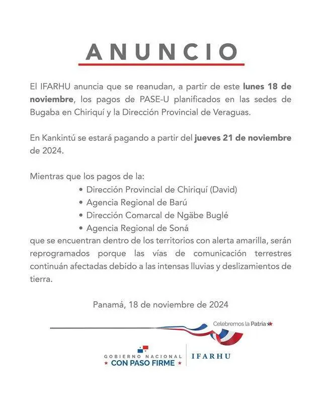 Calendario de pago del PASE-U se modificó.