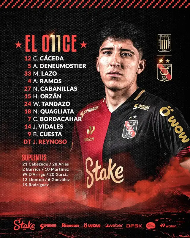 Alineación de Melgar vs. Alianza Lima.   