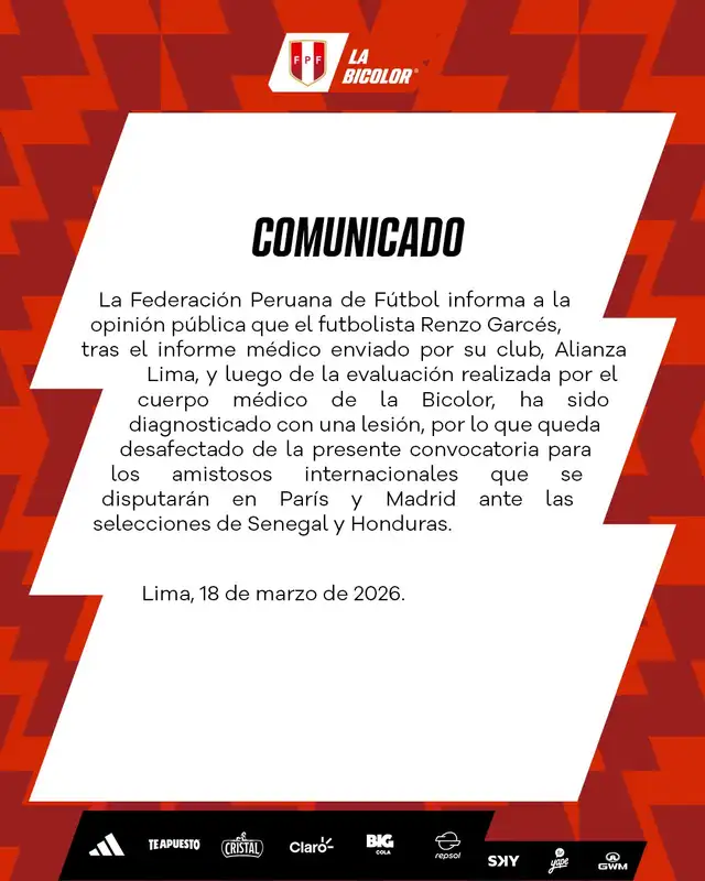 Comunicado de la selección peruana.