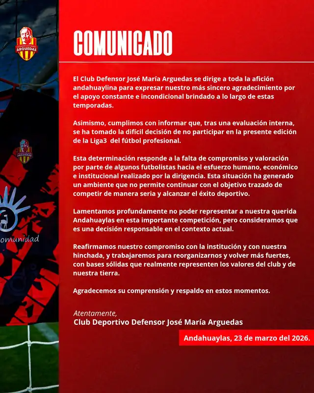 Equipo peruano se retira del fútbol profesional.  