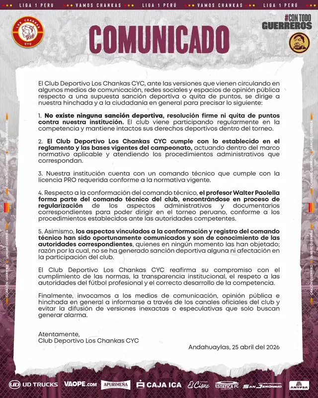 Comunicado de Los Chankas