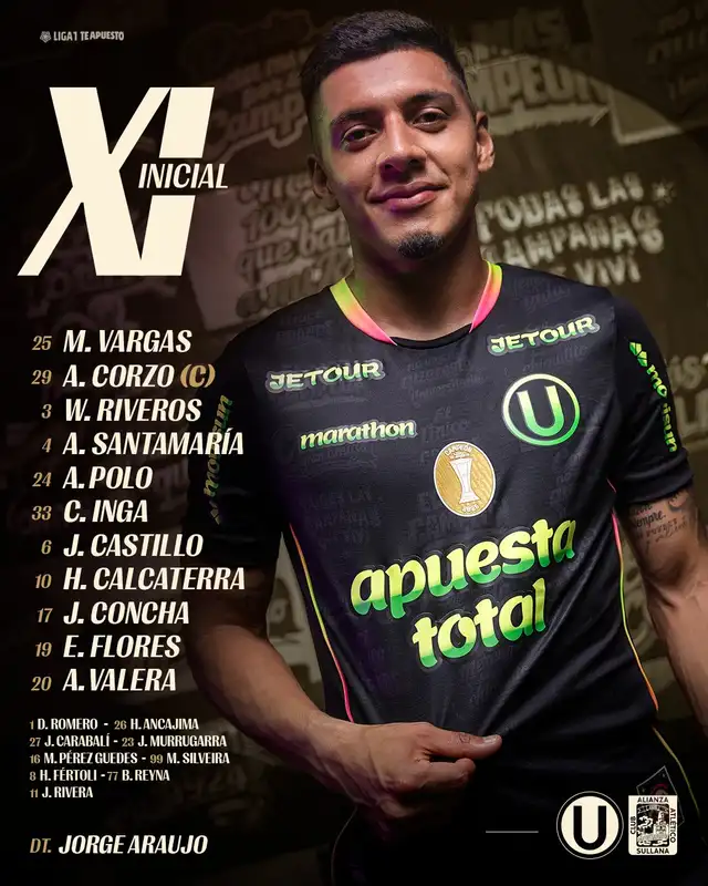 Alineación Universitario ante Alianza Atlético. Foto: Universitario/X