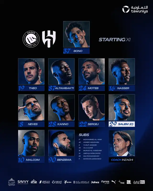 Alineación Al Hilal para enfrentar a Al Nassr. Foto: Al Hilal Alineación Al Hilal para enfrentar a Al Nassr. Foto: Al Hilal