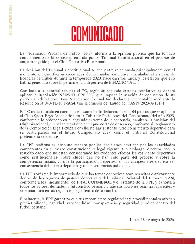 Comunicado de la FPF Comunicado de la FPF