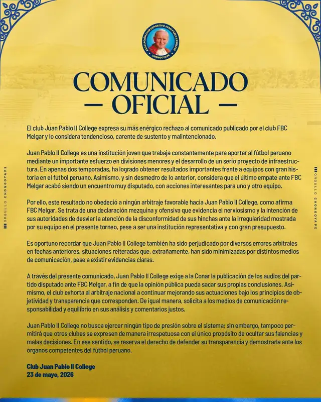 Comunicado oficial de Juan Pablo II.