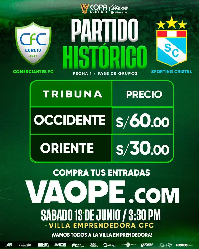 Boletos para el partido de Comerciantes vs Sporting Cristal Boletos para el partido de Comerciantes vs Sporting Cristal