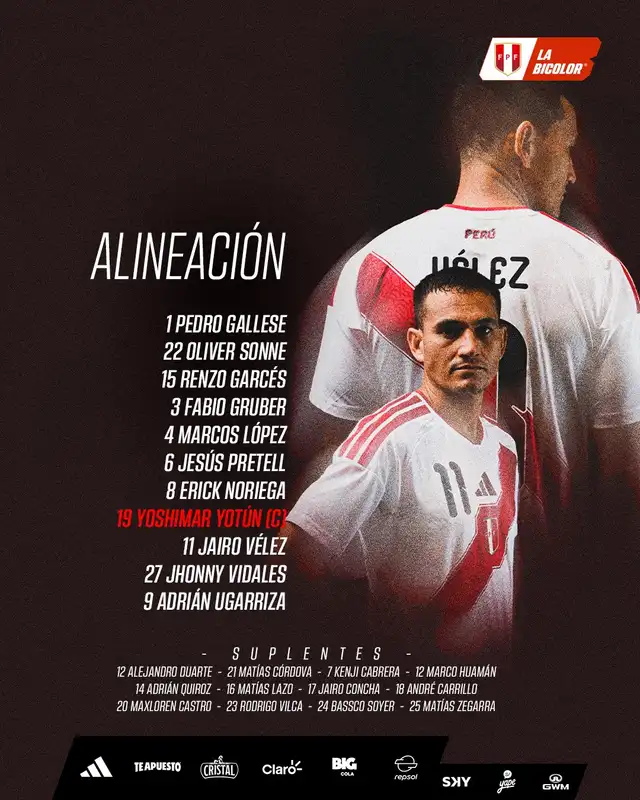 Alineación confirmada de la selección peruana.