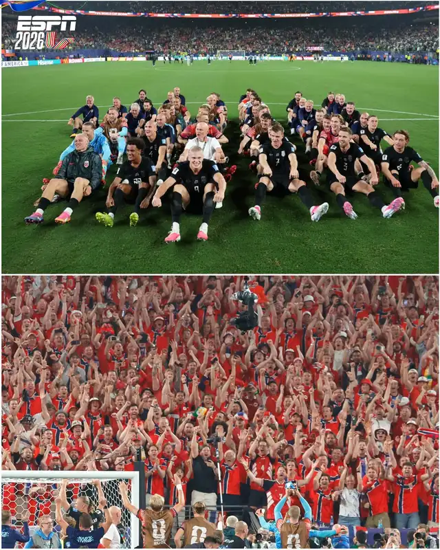 Así celebró la victoria Noruega ante Senegal. Foto: ESPN Así celebró la victoria Noruega ante Senegal. Foto: ESPN
