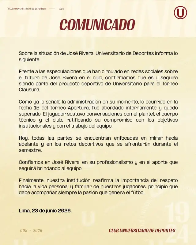 Comunicado de Universitario Comunicado de Universitario