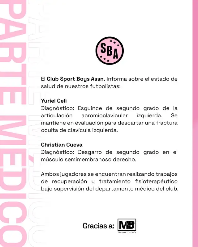Boys anuncio el parte médico de Yuriel Celi y Christian Cueva Boys anuncio el parte médico de Yuriel Celi y Christian Cueva