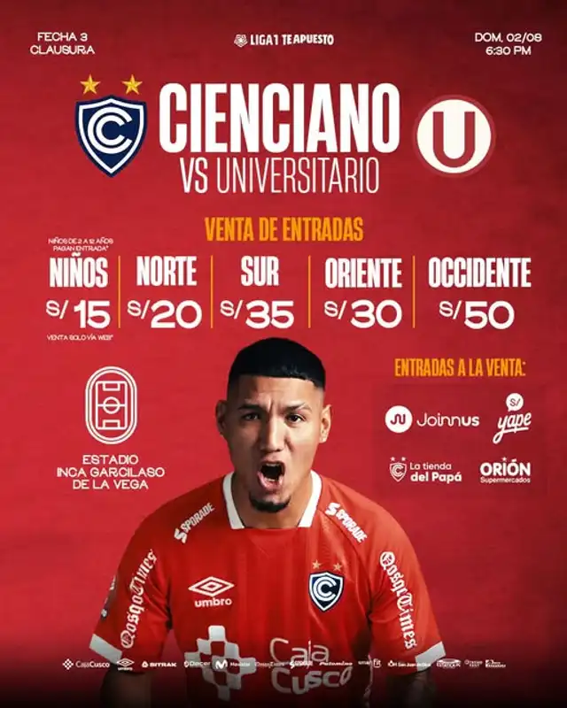 Cienciano habilitó las entradas para el partido ante Universitario en el Estadio Inca Garcilaso de la Vega