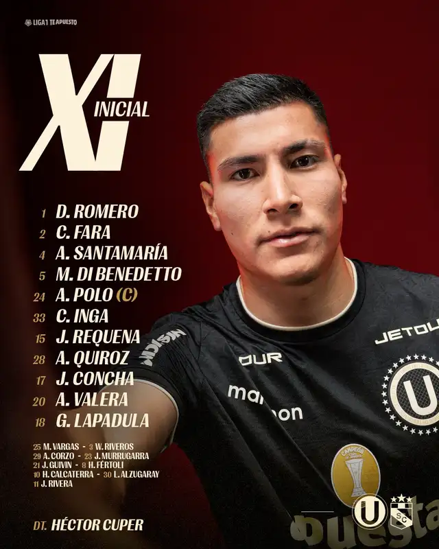 Alineación confirmada de Universitario. Foto: Universitario Alineación confirmada de Universitario. Foto: Universitario