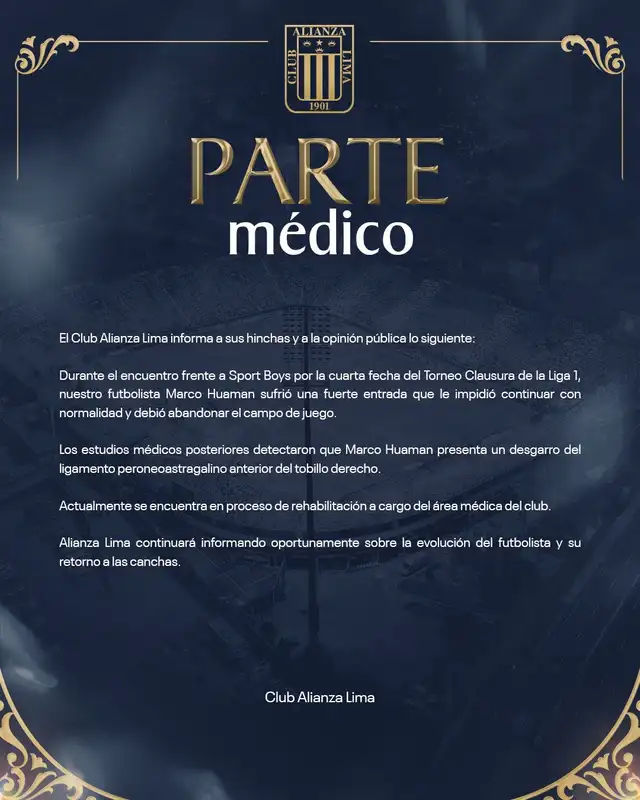 Comunicado de Alianza Lima sobre Marco Huamán