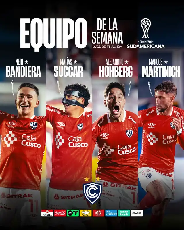 Marcos Martinich, Alejandro Hohberg, Neri Bandiera y Matías Succar fueron incluidos en el once ideal de la ida de la Copa Sudamericana