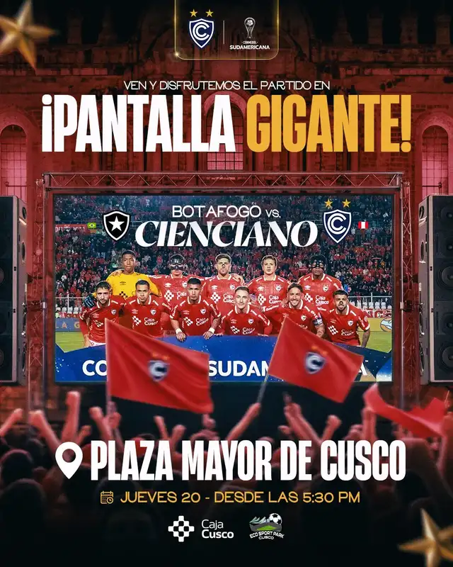 Partido Cienciano vs Botafogo se verá en pantalla gigante. Foto: Cienciano   