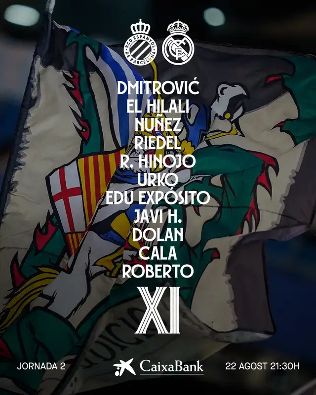 Alineación confirmada de Espanyol. Foto: Espanyol Alineación confirmada de Espanyol. Foto: Espanyol