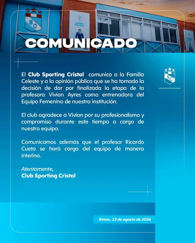 Sporting Cristal Femenino anunció la salida de la entrenadora Vivian Ayres