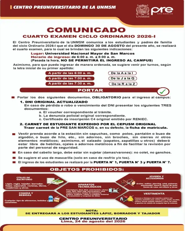Ciclo Ordinario pre San Marcos 2026 
