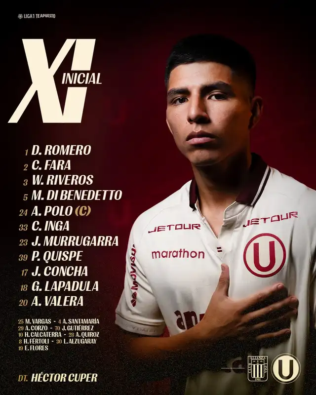 Alineación confirmada de Universitario ante Alianza Lima. Foto: Universitario Alineación confirmada de Universitario ante Alianza Lima. Foto: Universitario