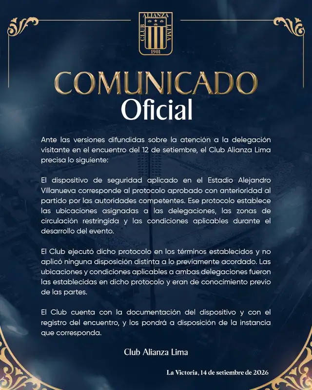 Comunicado oficial de Alianza Lima Comunicado oficial de Alianza Lima