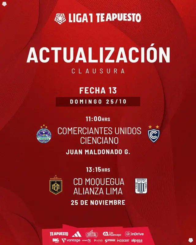 La Liga 1 anunció el nuevo horario del partido entre Alianza y Deportivo Moquegua